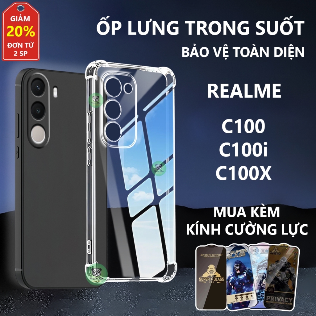 Realme C100/ C100X/ C100i กันกระแทก โปร่งใส ซิลิโคน เคสป้องกันกล้อง-Panda