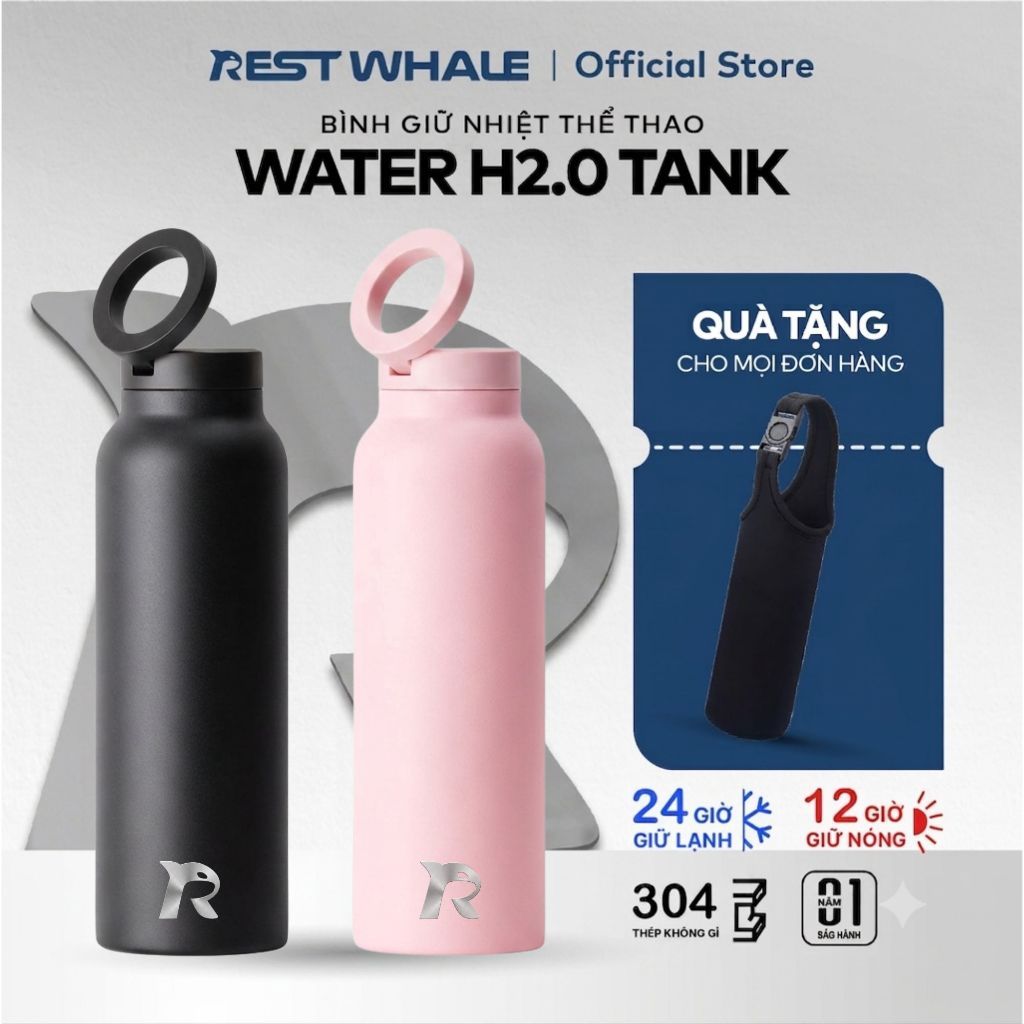 Water H2.0 RW07 ถังเก็บความร้อนสําหรับเล่นกีฬา 750 มล./950 มล. รวมขาตั้งกล้องหุ้มฉนวนสแตนเลส 304
