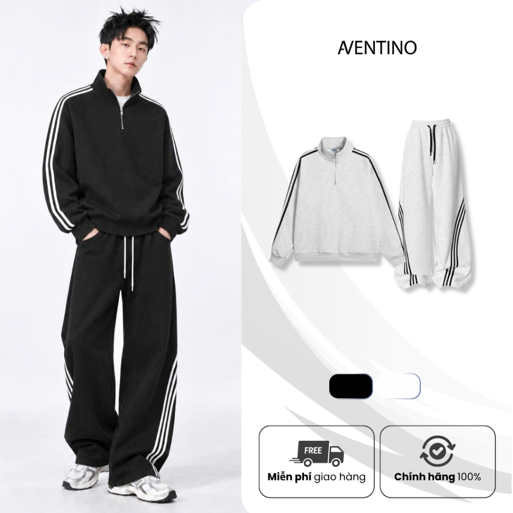 Aventino ชุดกีฬาผู้ชายคุณภาพสูง 2 ผิวขนแกะอุ่นแบบไดนามิกลายลายหลวม Format สบาย Gym J73
