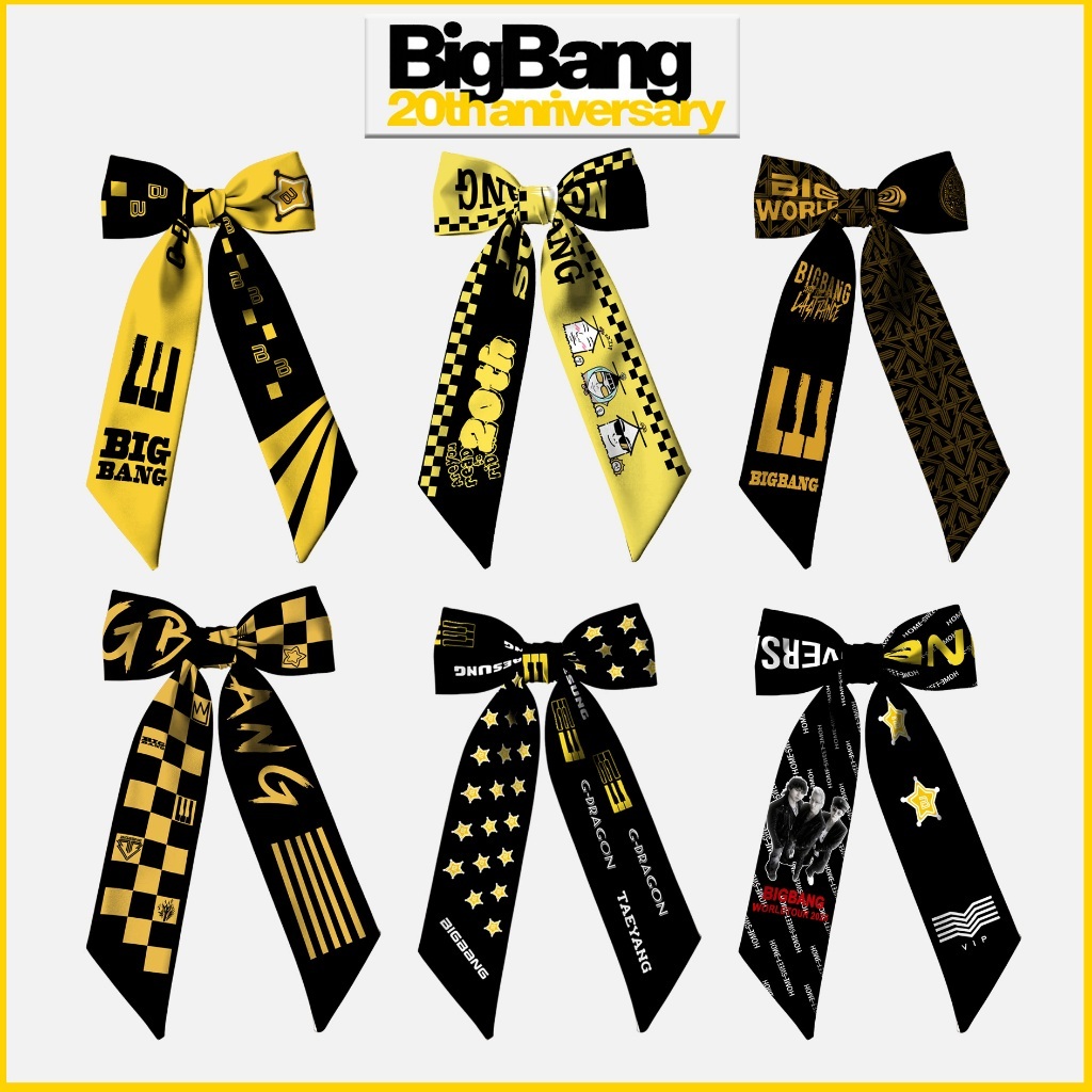 ผ้าพันคอ Twilly BIGBANG สีดําและเหลือง BIGBANG 2026 อุปกรณ์เสริมคอนเสิร์ต