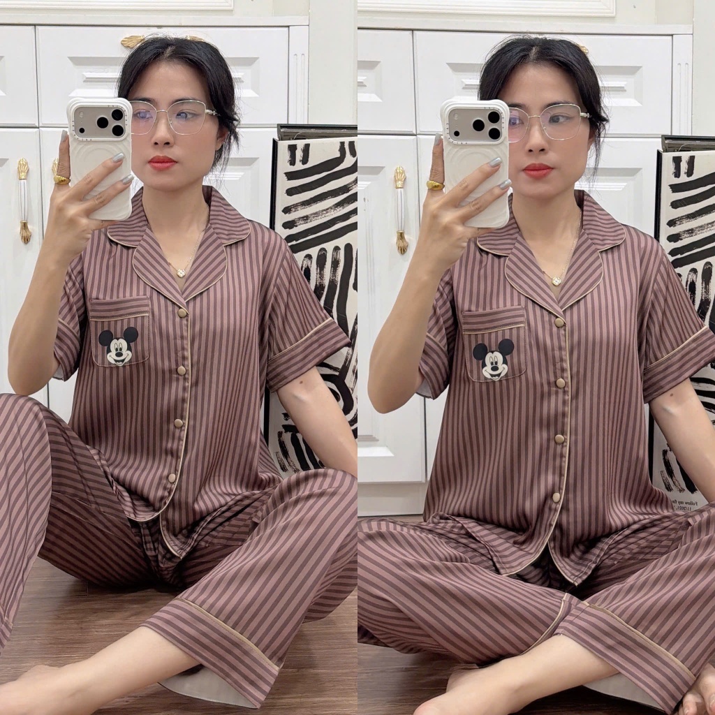 [SQUARE HOUSE] PYJAMA HOME WEAR SHORT SLEEVES LONG PANTS COMPACT FORM HYBRID PANTS สําหรับผู้หญิง ขน