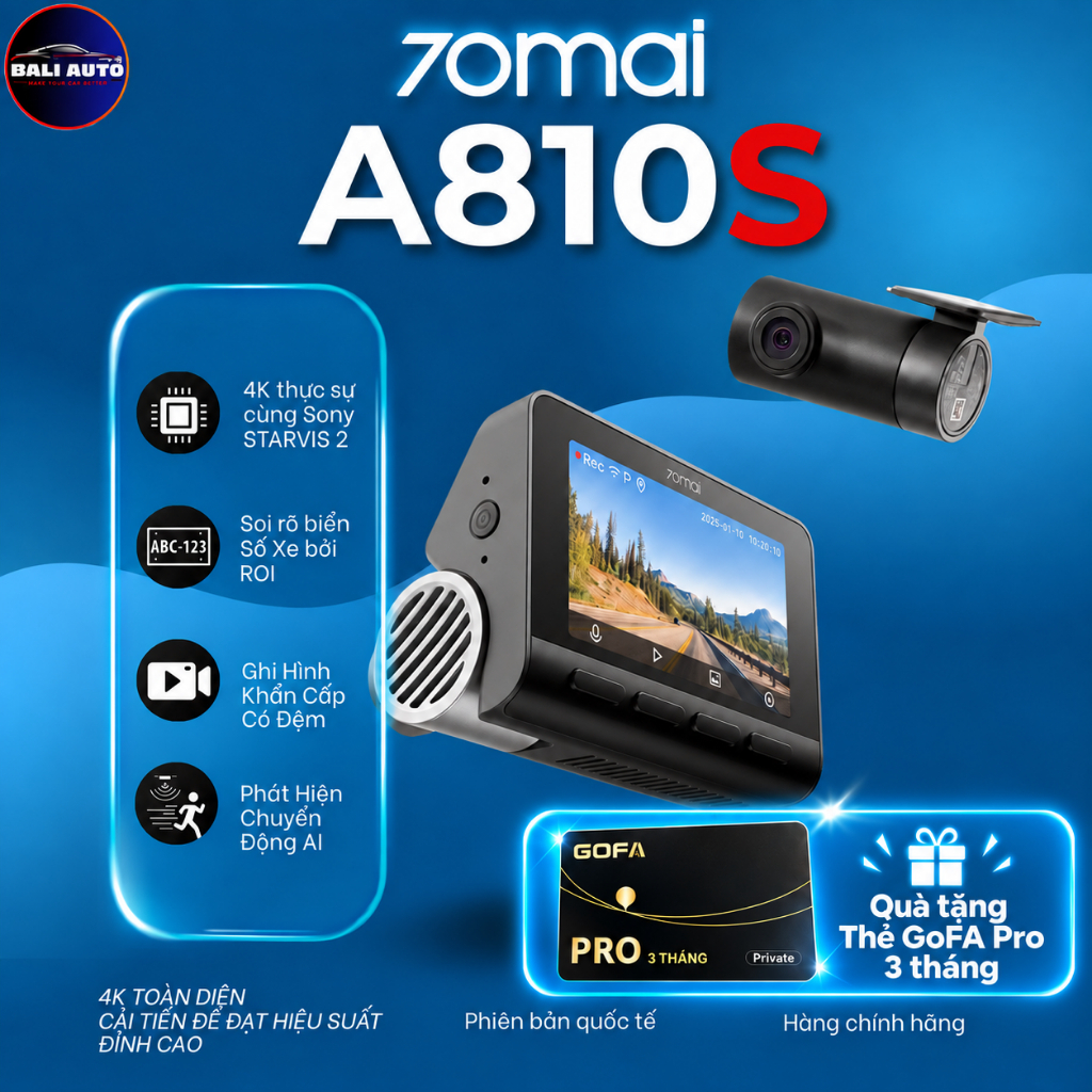 70Mai A810S กล้องติดรถยนต์พร้อมเซ็นเซอร์ภาพ Sony STARVIS 2 IMX678 จับป้ายทะเบียนได้ชัดเจน