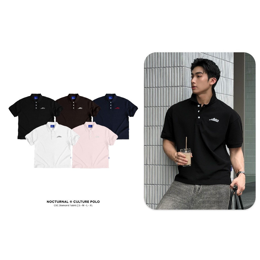 Form Relaxed Fit เสื้อโปโล NOCTURNAL วัฒนธรรมโปโล CVC เพชรผ้าคุณภาพสูงผู้ชายและผู้หญิง Unisex Localbrand