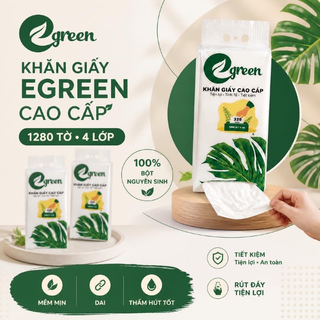 กระดาษทิชชู่ EGREEN 450GR PREMIUM SUPER SOFT, SUPER THICK 1280 แผ่น 4 ชั้น