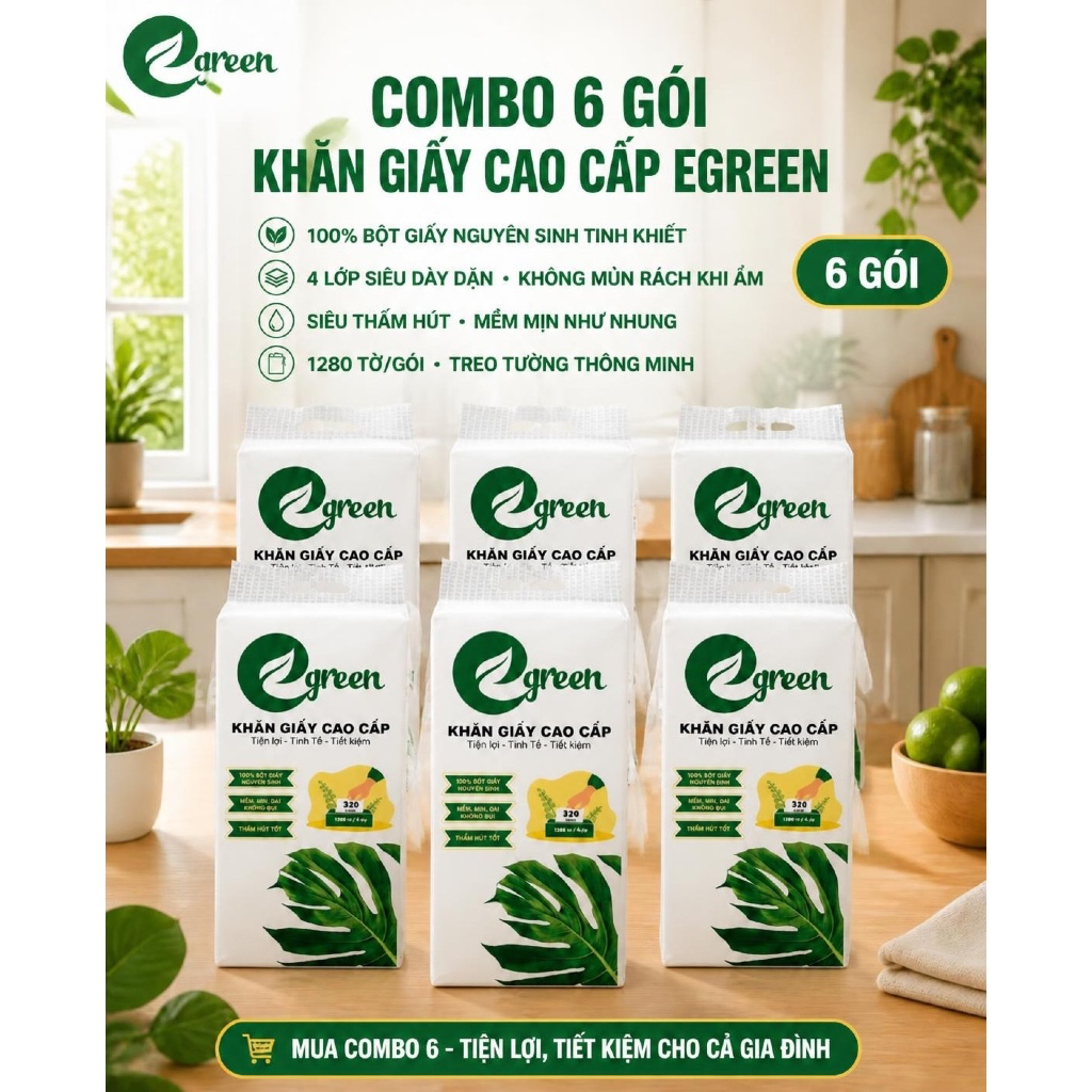 กล่อง 6 ถุง 2KG7 EGREEN 170*150 มม. กระดาษรีตระดับพรีเมียม SUPER THICK, SOFT, SCHOOL แขวน Tough 1280