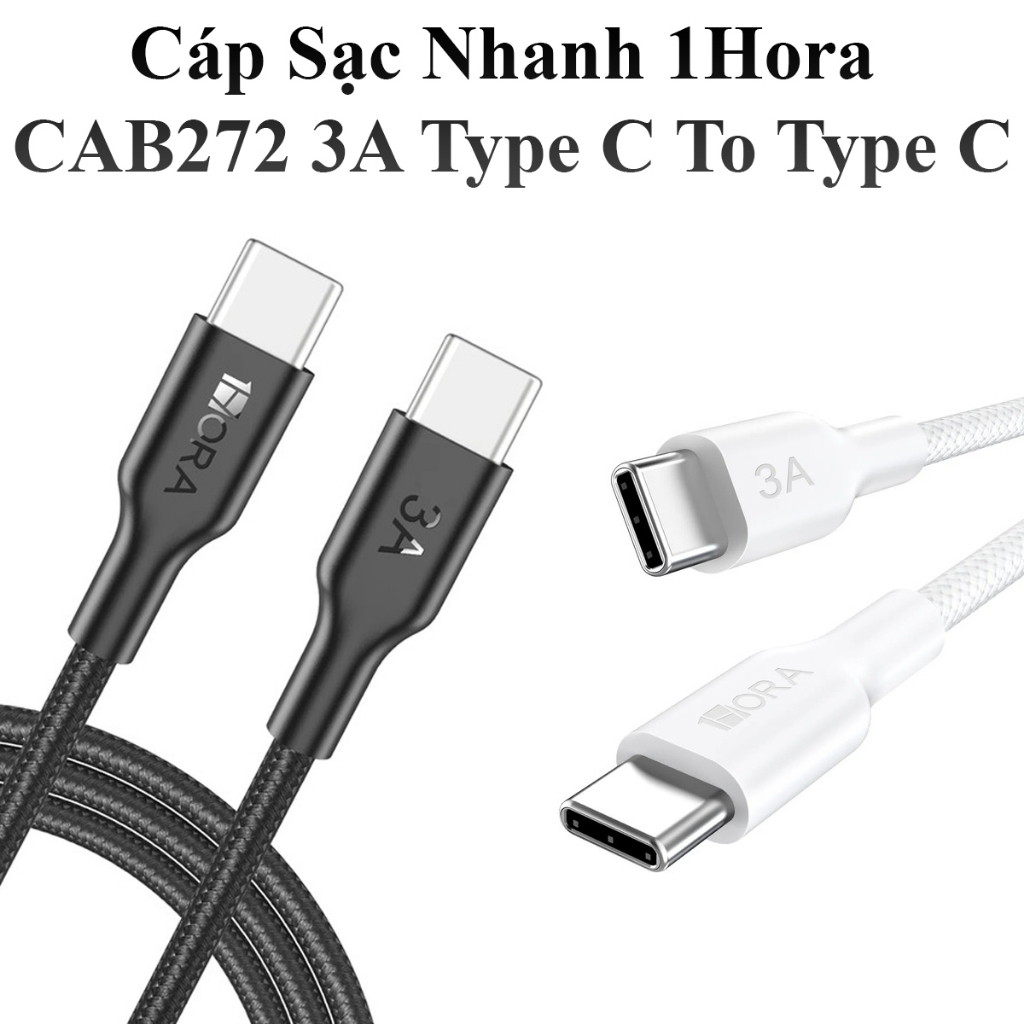 1Hora 3A Cab272 Type-C ถึง Type-C สายชาร์จเร็วของแท้ 1M ยาวร่มสายไฟ