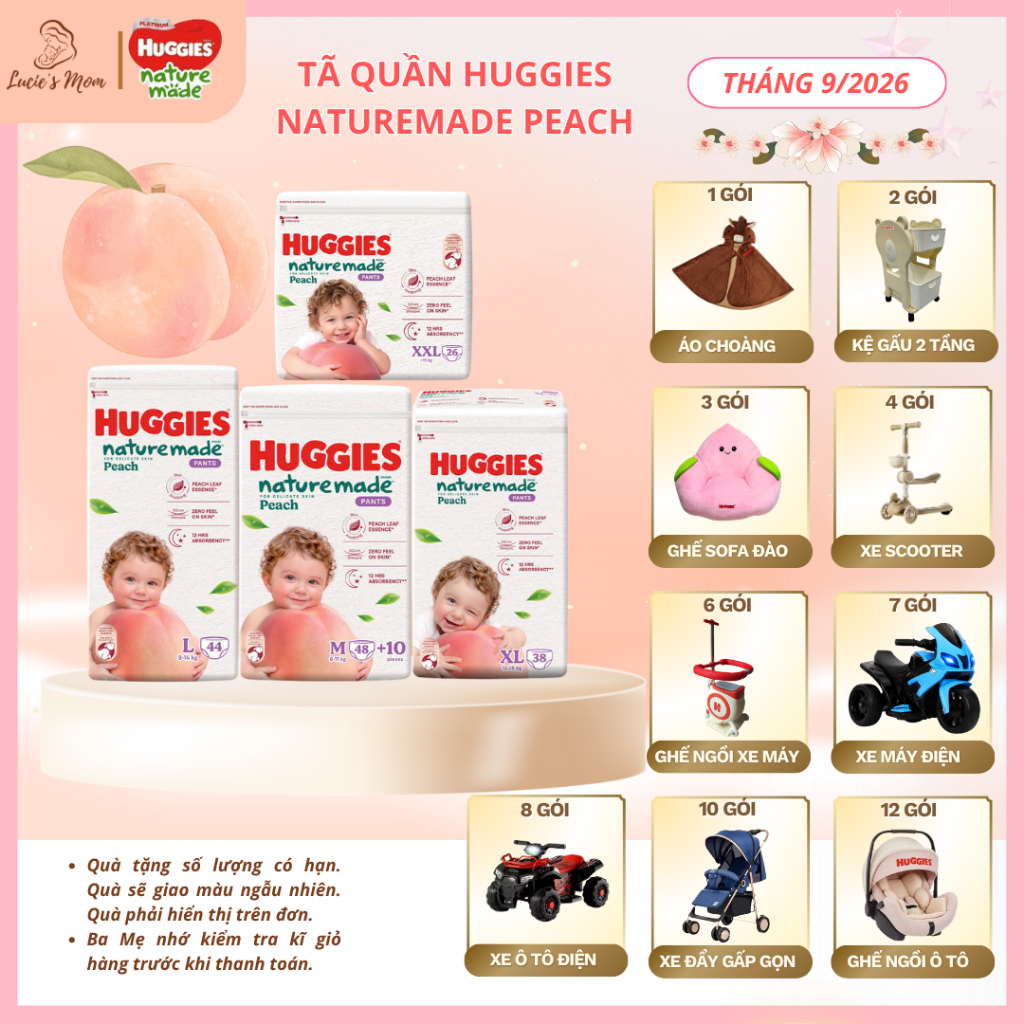 [ผลิตภัณฑ์ใหม่] Huggies Naturemade Peach Diaper Pants Peach Leaf Essence ปลอบประโลมผิวลูกน้อย - ลูซี