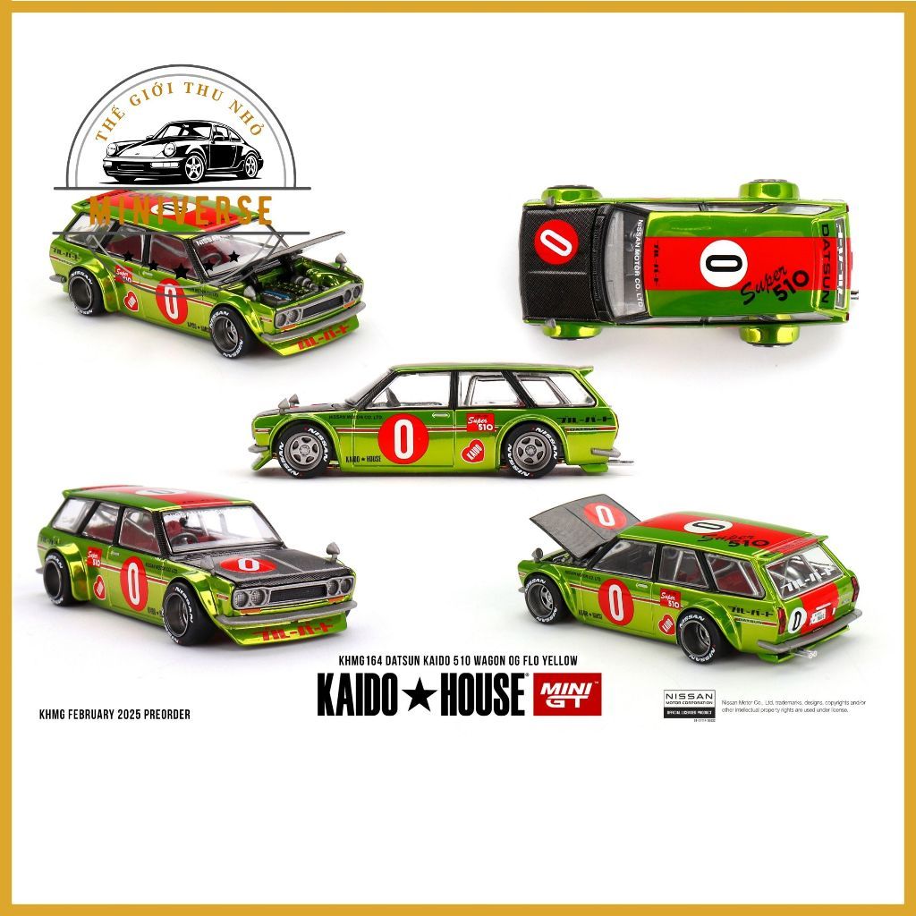 Miniverse - รถโมเดล Kaido House KHMG164 Datsun Kaido 510 Wagon OG Flow สีเหลืองเขียว