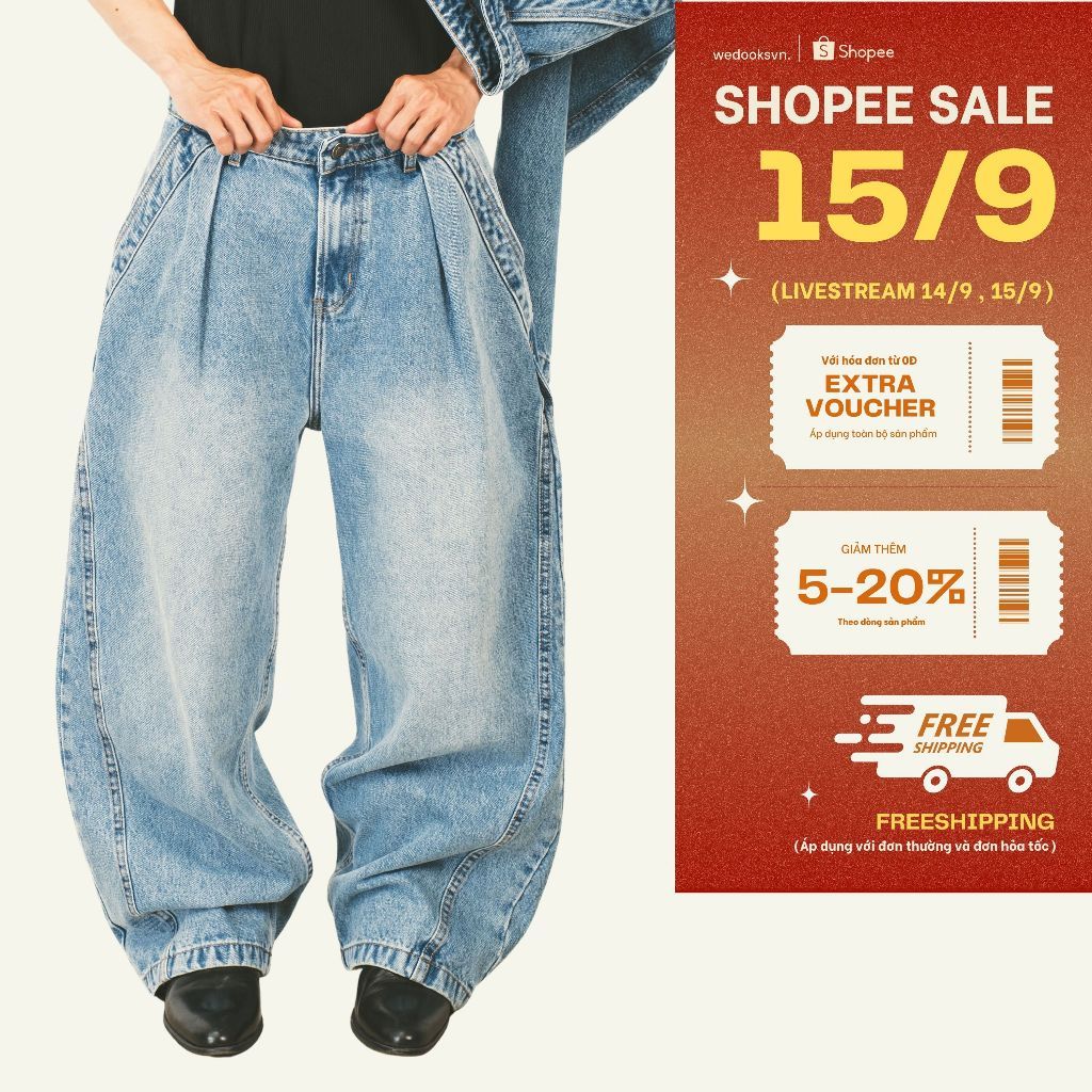Curved WASH JEANS - REFINED OUT-CURVES WIDELEG JEANS