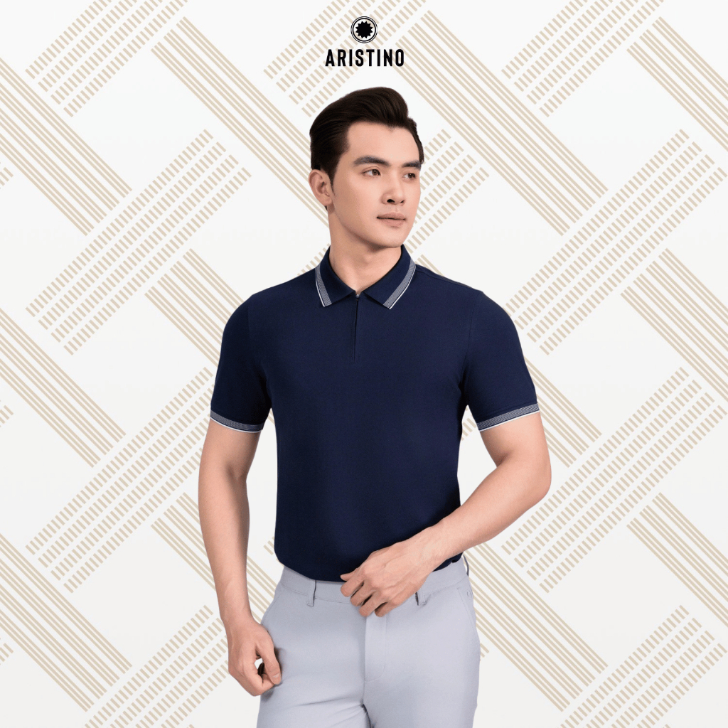 เสื้อโปโลผู้ชายคอปกซิป APS205AS0E ผ้าฝ้ายออร์แกนิก Regular Fit ยืดและเท่