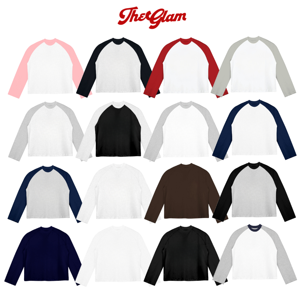 ของแท้ - เสื้อยืดสีขาว/ดํา/พริกไทยเทา/กรมท่า Longsleeves Raglan Plain T-Shirt - TheGlam