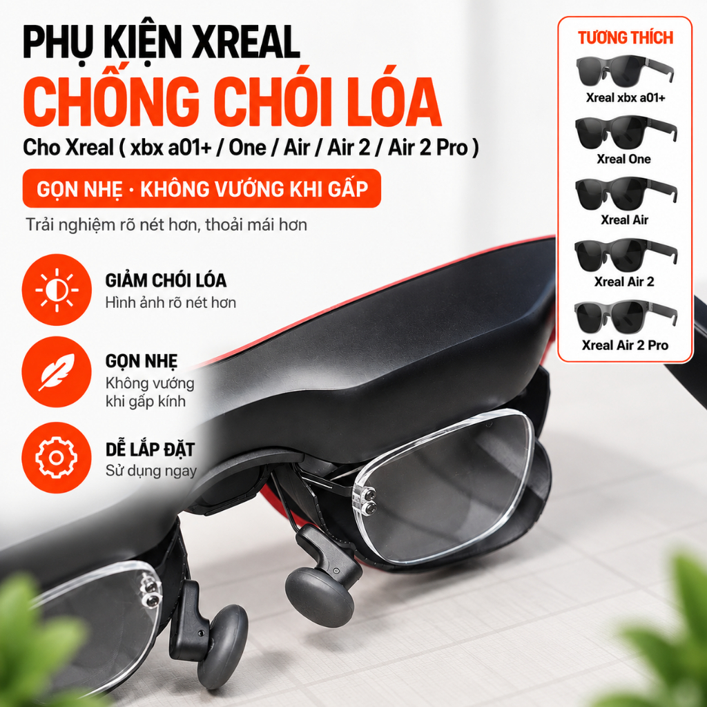 XREAL อุปกรณ์เสริมป้องกันแสงสะท้อนสําหรับแว่นตา Xreal (xbx a01+ / One / Air 2 / Air 2 Pro) - กะทัดรัดและไม่พันกันเมื่อพับ