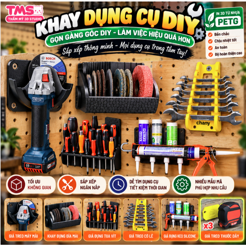 ถาดอัลคาไลน์อเนกประสงค์แบบติดผนัง | ชั้นวางเครื่องมือ DIY เรียบร้อย | ชั้นวางคีมไขควงที่วางเครื่องมือพิมพ์3ง
