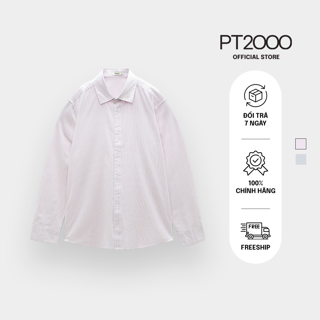 เสื้อเชิ้ตแขนยาวผู้ชายลายทาง PT2000 ผ้าคอตตอนเท่ๆ อ่อนเยาว์ (SMM-N909)