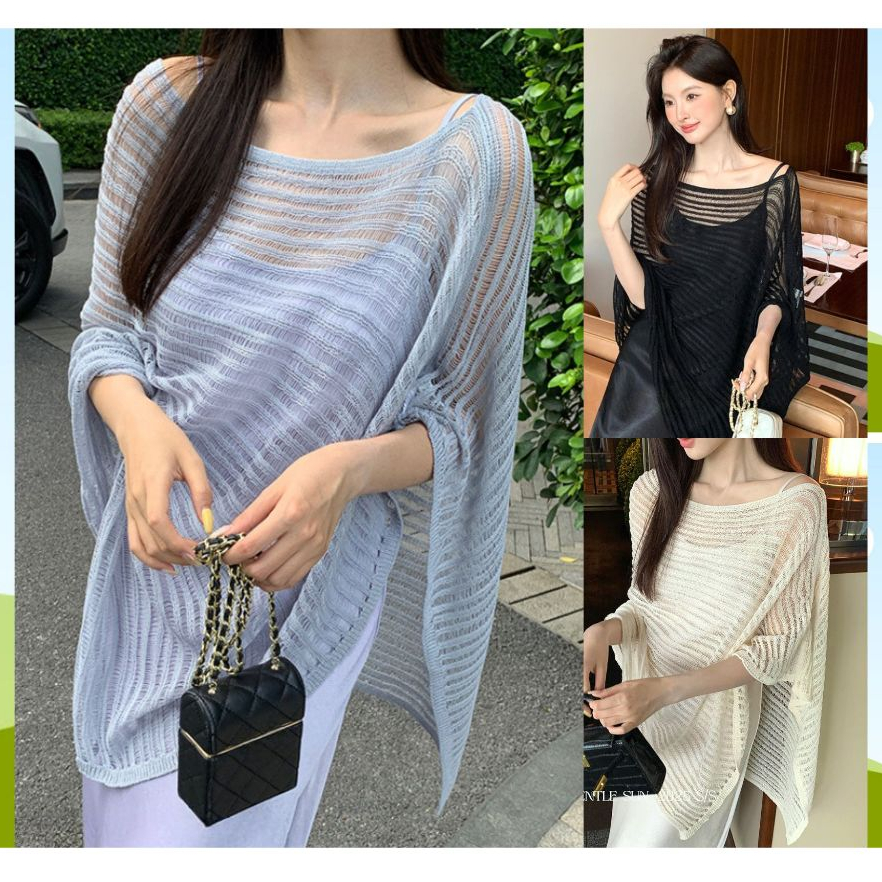 [P440] Montoghi เสื้อไหมพรมคอเต่าตาข่ายถักแหลมและเสื้อคลุมหรูหรา - PnG