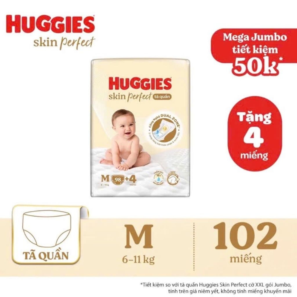 กางเกงผ้าอ้อม Huggies skin perfect M102/L92/XL76/XXL68