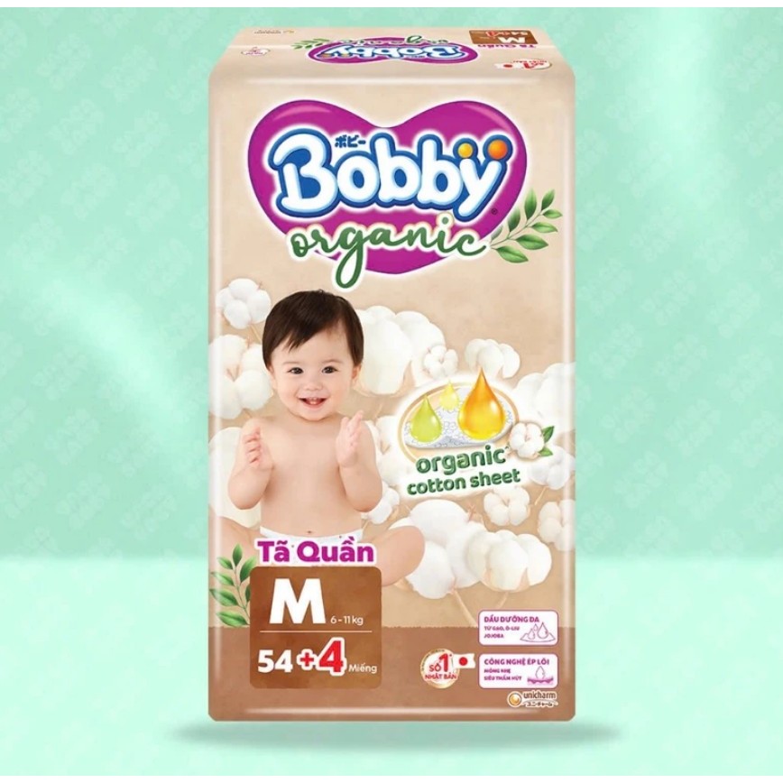 ผ้าอ้อมพรีเมี่ยม Bobby Organic Super Soft and Dry สําหรับทารกขนาด M54 L48 XL46 XXL42 XXXL31 plus ชิ้