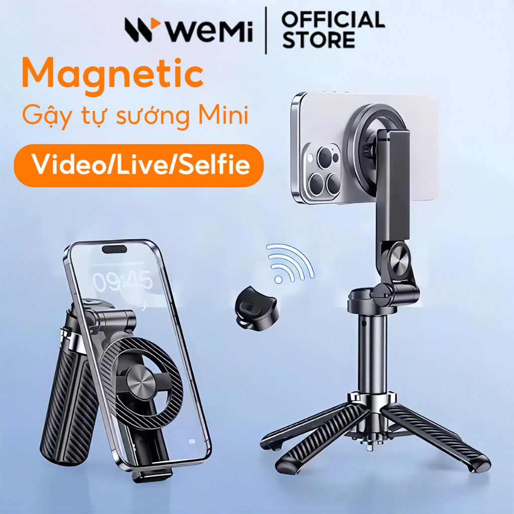 WEMI M2-C ไม้เซลฟี่ขนาดเล็กแม่เหล็กมัลติฟังก์ชั่น 4 in 1 พร้อม Bluetooth สําหรับ Vlog Live Broadcast