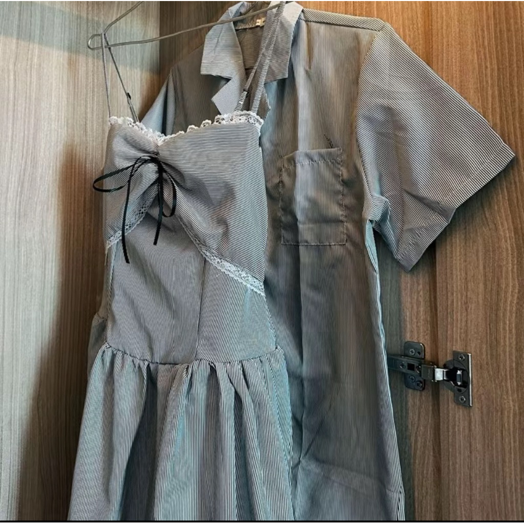 ชุดเซ็ทเสื้อลายทางยาวชายหญิงใส่เที่ยวทะเลเบาๆ(มีให้เลือก2สี)