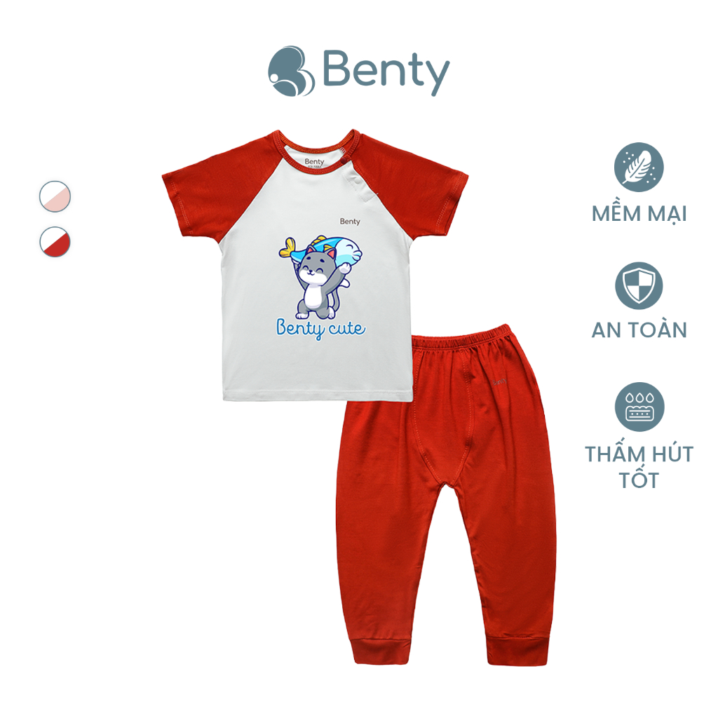 บาท106 เบนตี้ ชุดเสื้อและกางเกงขายาวพิมพ์ลายไขว้ปลอดภัยสําหรับผิวลูกน้อยเสื้อผ้าคุณภาพสูงสําหรับเด็ก