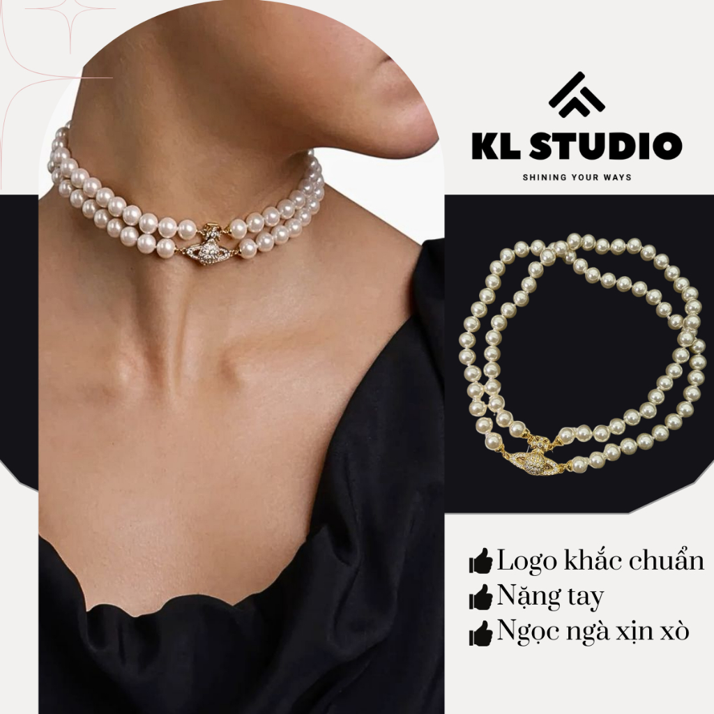 KL.STUDIO สร้อยคอโชคเกอร์มุกพร้อมดาวเคราะห์ดาวเสาร์ สร้อยคอมุกเทียม Vivi หรูหรา - N95