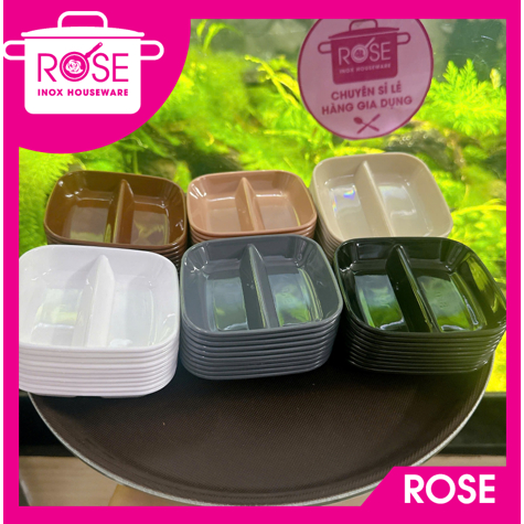 คอมโบ ถ้วยน้ําจิ้ม 10 ใบ 2 ช่อง ถ้วยพลาสติกใส่น้ําจิ้ม บีเคพี สีสันสดใส