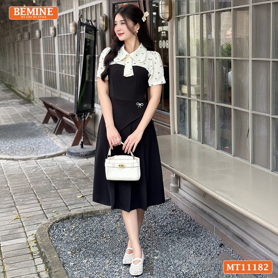 BEMINE เดรสดีไซน์ปกบัวมีทรงเอเหมาะสําหรับทํางาน-MT11182