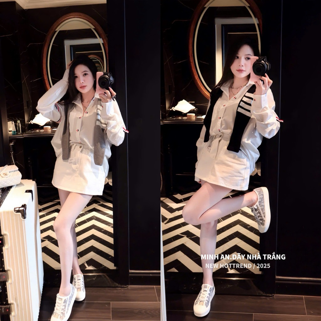 เสื้อเชิ้ตผู้หญิงพร้อมผ้าพันคอ Th0m ผสมเสื้อผ้าสุดหรู a35