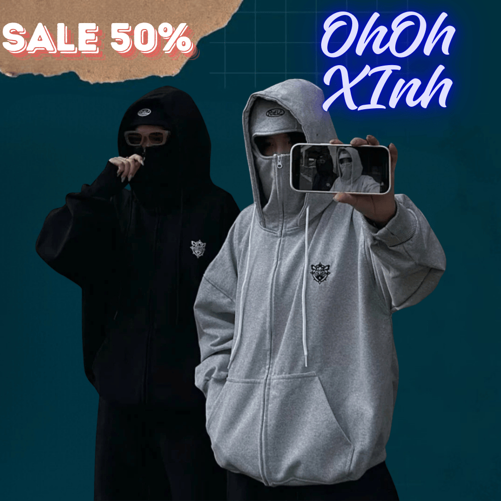 เสื้อฮู้ดนินจาสุดเท่พร้อมหมวกคลุมใบหน้า 2 ชิ้น - ดีไซน์คลุมด้วยผ้าหลวมสําหรับผู้ชายและผู้หญิงในขนแกะหนา 2025