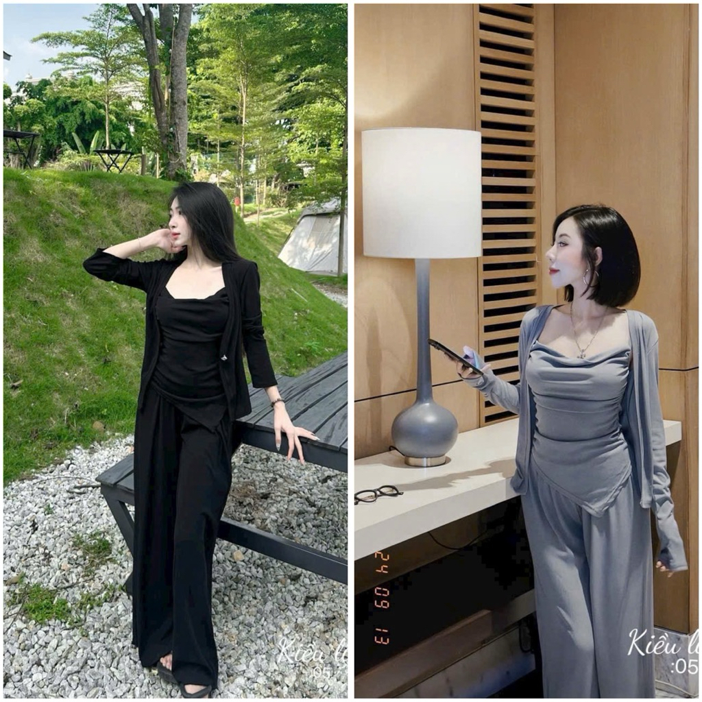 BO BI 91 STORE - ชุดเสื้อยืด 3 ชิ้นพร้อมเสื้อคอ 2 ขั้นตอนพร้อมกางเกงขายาว STRAIGHT-TUBE พร้อมแจ็คเก็