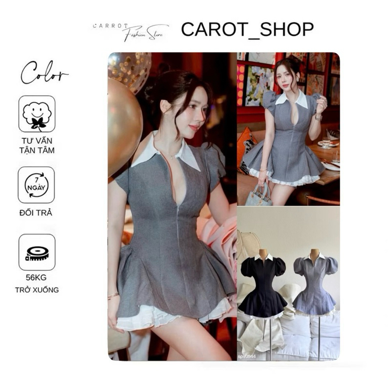 VHT17 [ BIGSIZE ] เดรส TK ระดับไฮเอนด์ ZPPERS เหล็กลอน v1 แขนบานและคอปกเสื้อเพื่อใส่ไปงานเลี้ยงโดย C