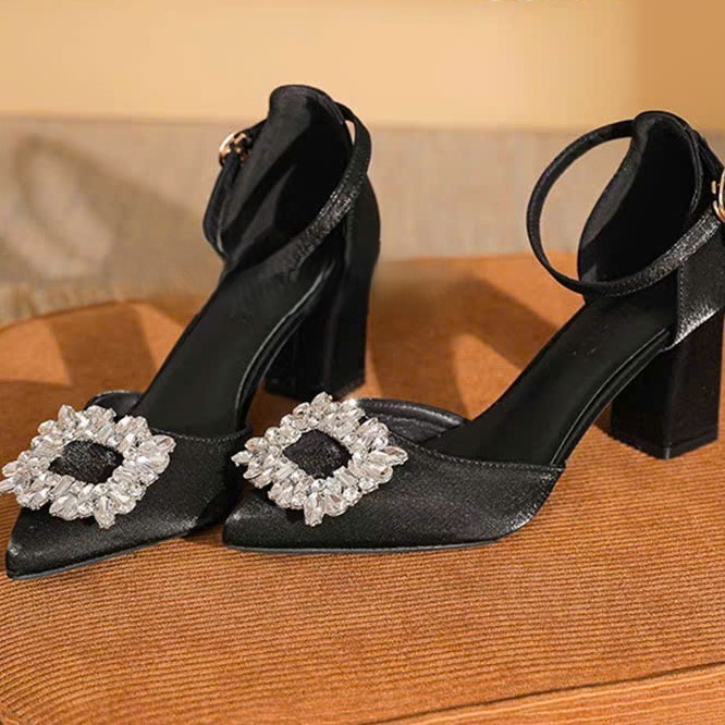 รองเท้า HEEL ระดับสูง ขนาด 35-43 LCC64 STONE BOW, การออกแบบหรูหรา SQUARE HEEL