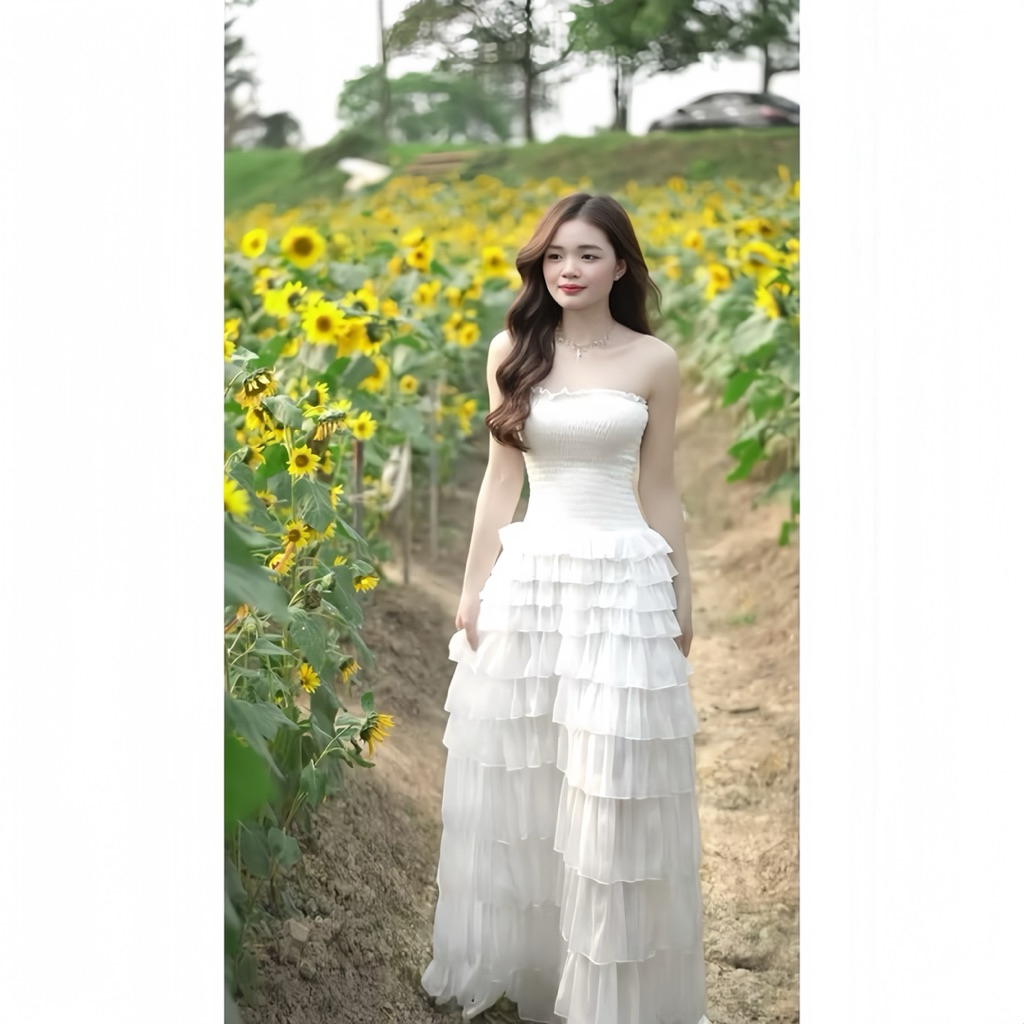 ชุดเดรสปาร์ตี้ชายหาดตัวยาวทําจากผ้าไหมเมทัลลิกสุดหรู – แบรนด์ BECHIC