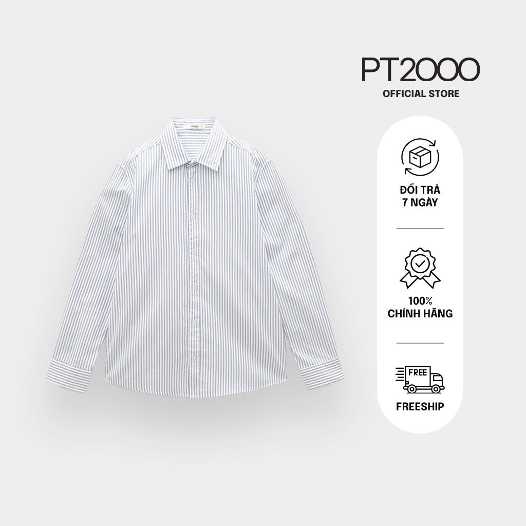 เสื้อเชิ้ตแขนยาวผู้ชายลายทาง PT2000 ผ้าคอตตอนเท่ๆ อ่อนเยาว์ (SMM-N908)