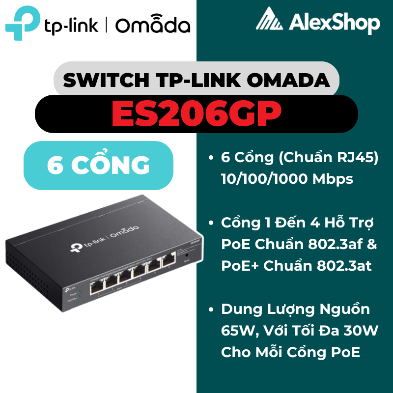 สวิตช์ TP-Link Omada ES206GP | 4 พอร์ต PoE+ 6 พอร์ตการจัดการคลาวด์ Gigabit