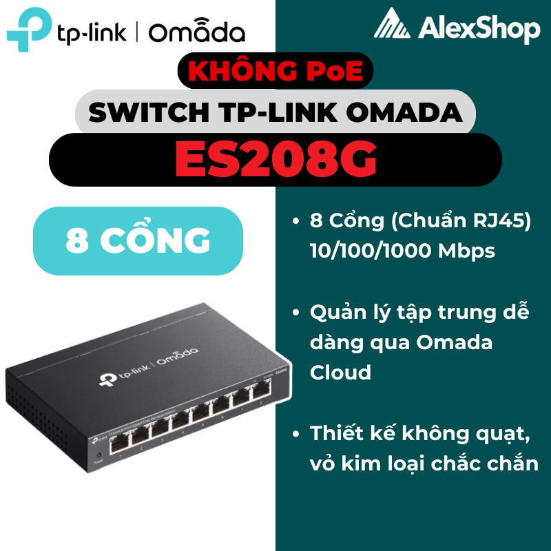 สวิตช์ TP-Link Omada ES208G | การจัดการคลาวด์พอร์ตกิกะบิต 8 พอร์ต