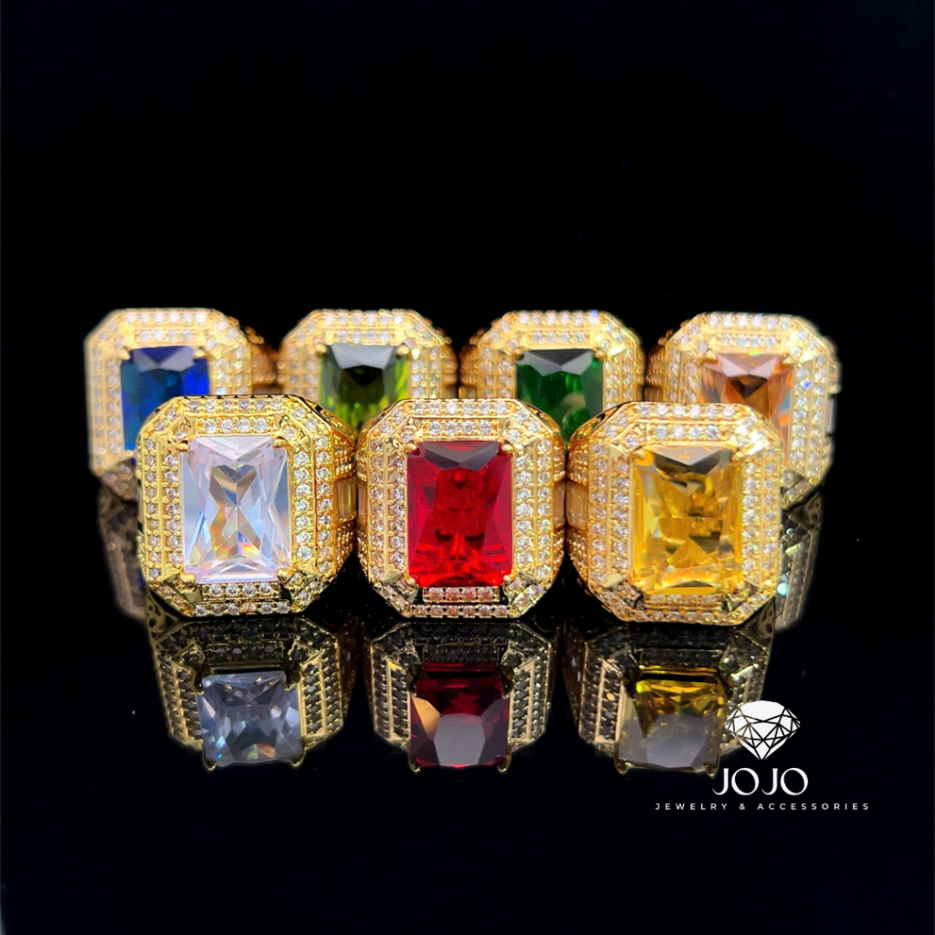 N999 แหวนผู้ชายฮวงจุ้ยพร้อมซับในหิน CZ คุณภาพสูง JOJO