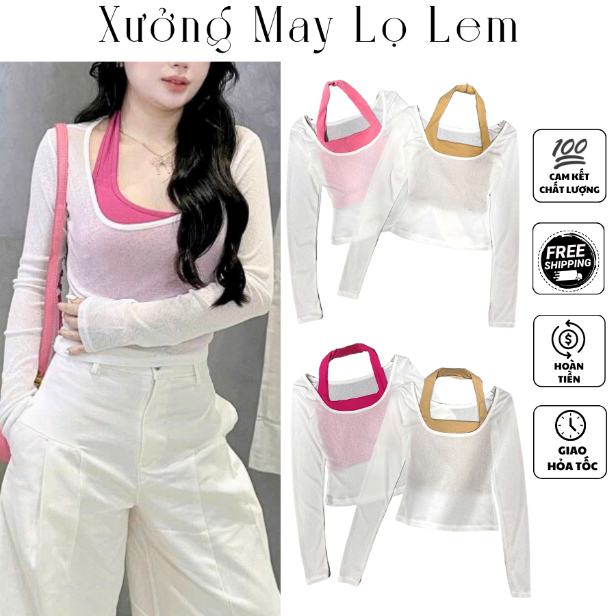 (HCMC EXPRESS) ชุดสร้อยคอ + เสื้อคอยูกระดาษแขนยาว K6353_XUONGMAYLOLEM