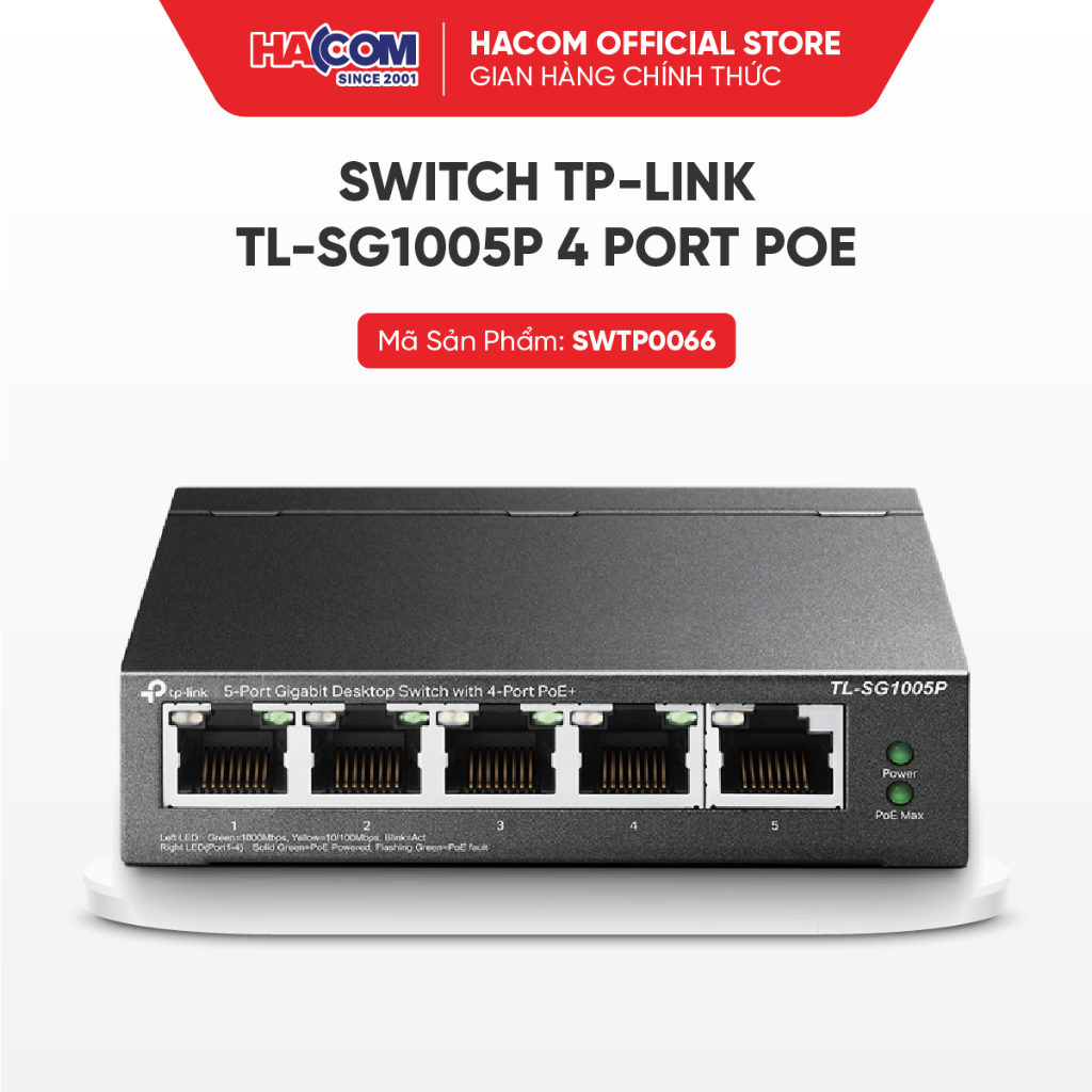 TP-Link Switch TL-SG1005P 4 Port PoE (5P Gigabit RJ45) - 36 เดือน