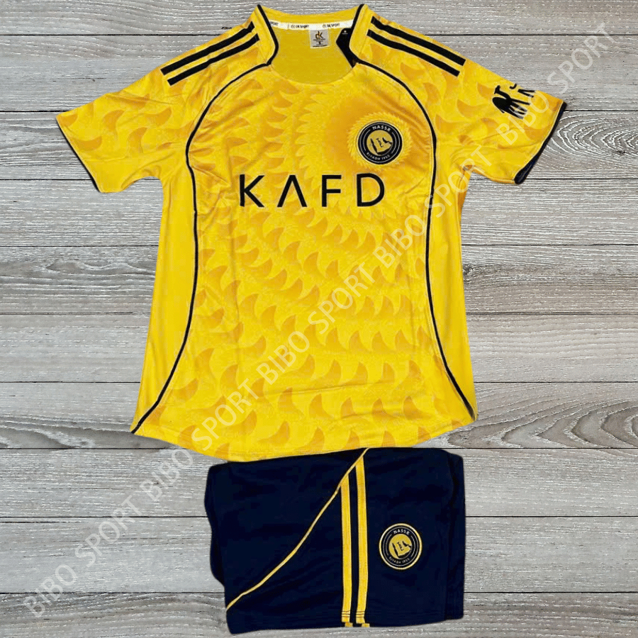 Alnassr Yellow 25/26 Football Kit - Ziczac Dk Sesame Fabric - ชื่อและตัวเลขพิมพ์บน Demand BIBO SPORT