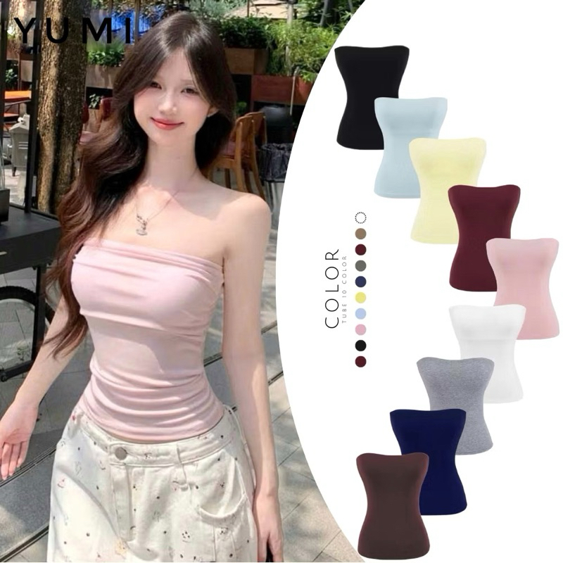 Y1717 [YUMI] YUMI Bodycon Basic Plain Tube Top หลายสีทําจากผ้าฝ้ายบางและเย็นสําหรับ