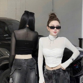 เสื้อ CRT ตาข่ายคอ 3P ดีไซน์ดึง V1 -A660