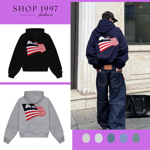 Aa Studio IN Boxy หลวมรูปแบบ Boxy Zip Hoodie สําหรับผู้ชายและผู้หญิง Unisex Zipper SHOP 1997__FASHIO