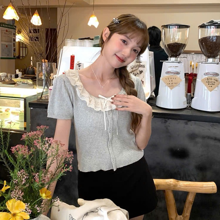 เสื้อสเวตเตอร์แขนสั้นสไตล์ Minimalistlist เกาหลีคอปกนัวเนีย 24FebStudio APN64