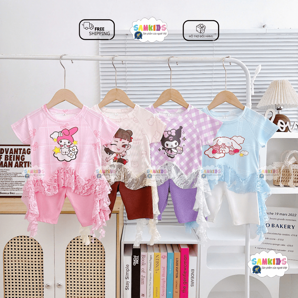 SAMKIDS - SK999 - ชุดท็อปพู่ลูกไม้ Kuromi พร้อมเลกกิ้ง