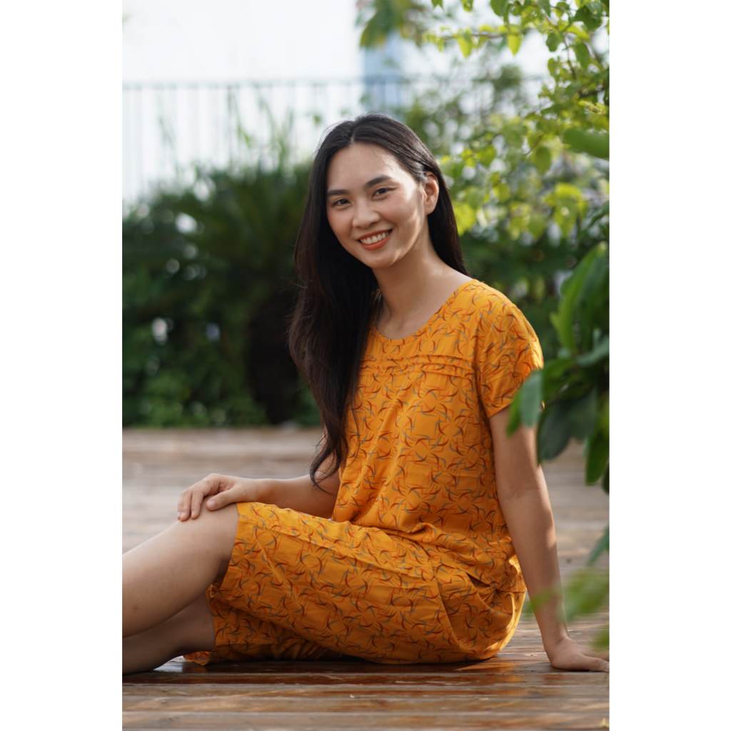 Harmie HM2502 กางเกงขาสั้นแขนสั้น home wear set สีส้มเหลือง