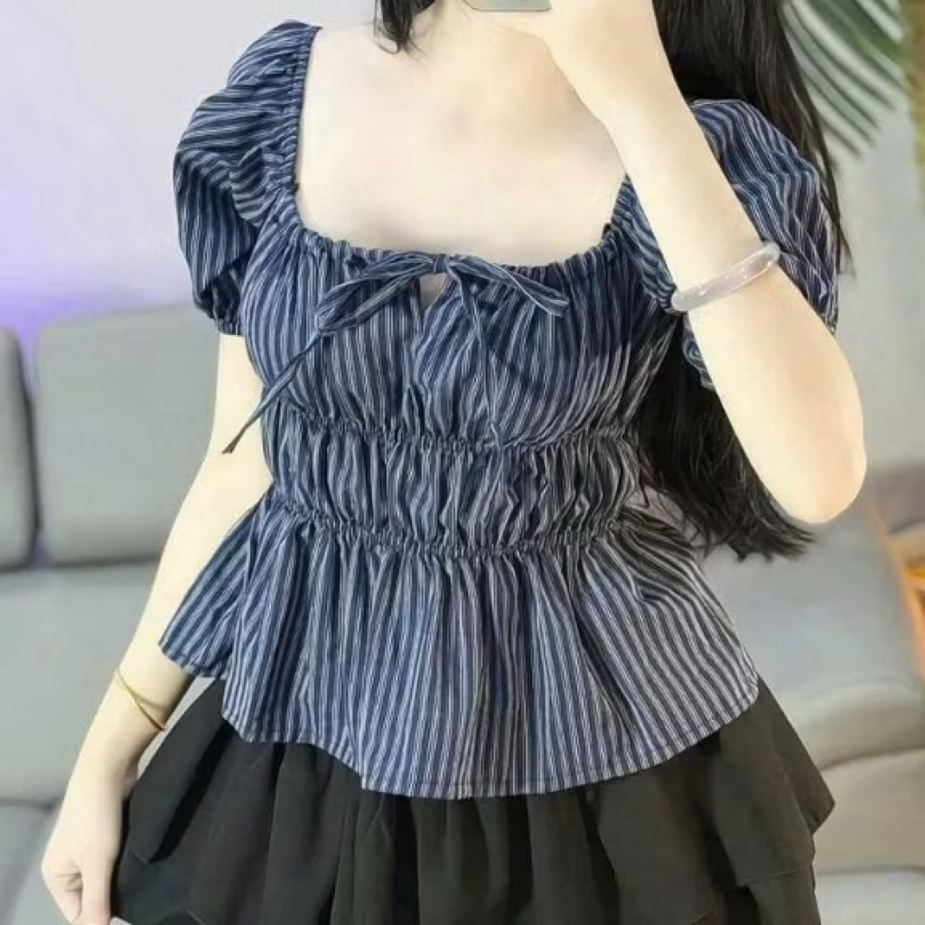 BABYDOLL LINEN Puff Sleeve COQUETTE BOW BODY SHIRT