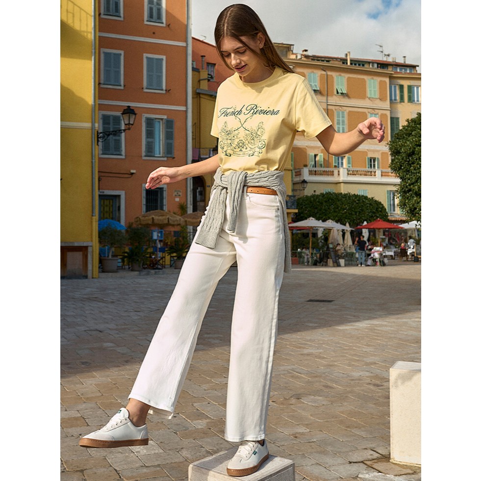 Olzen Coolmax Washed Denim Pants สําหรับผู้หญิง ฟอร์มกางเกงขากระบอก