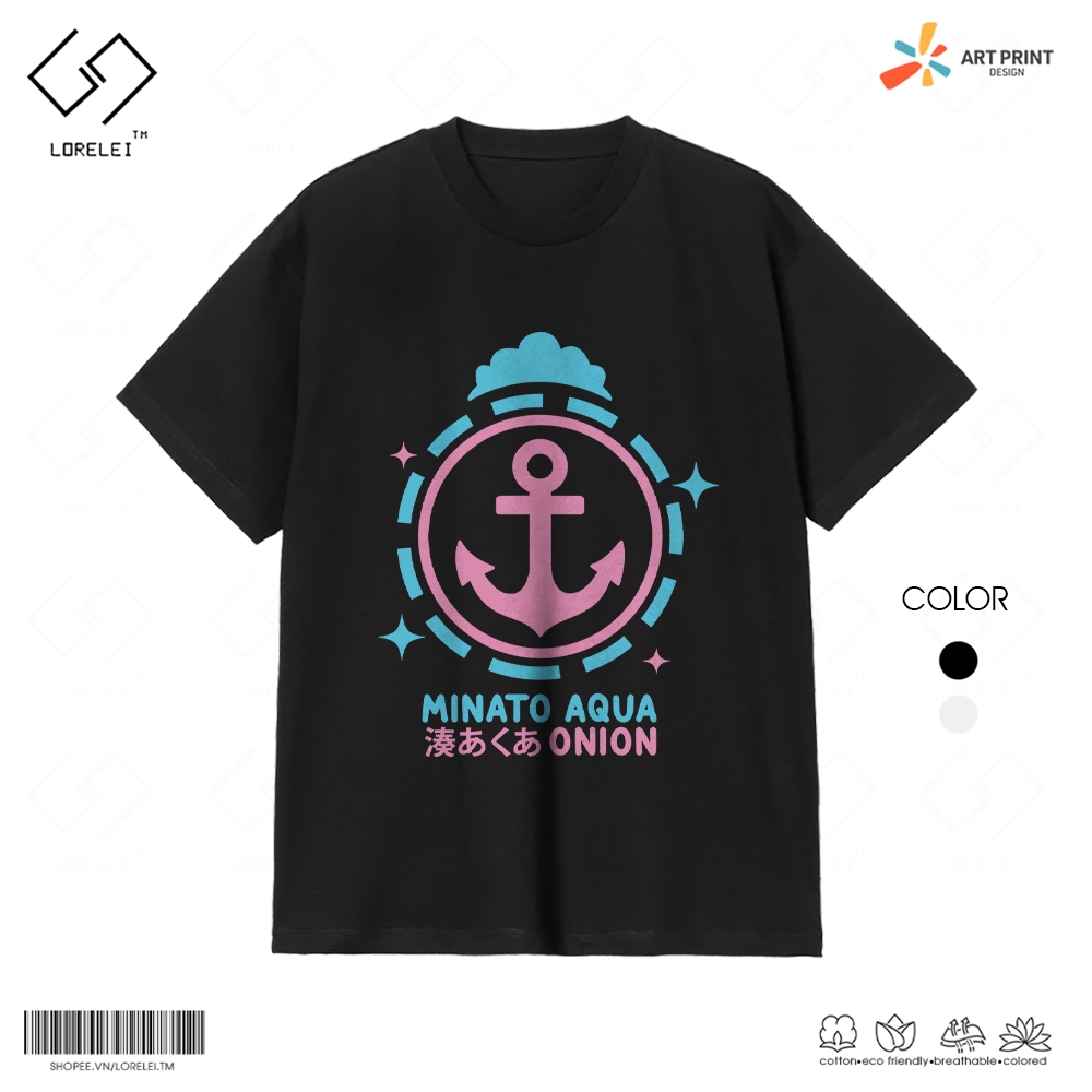 HOLOLIVE Minato Aqua Cotton เสื้อยืด Unisex แขนสั้น 100%