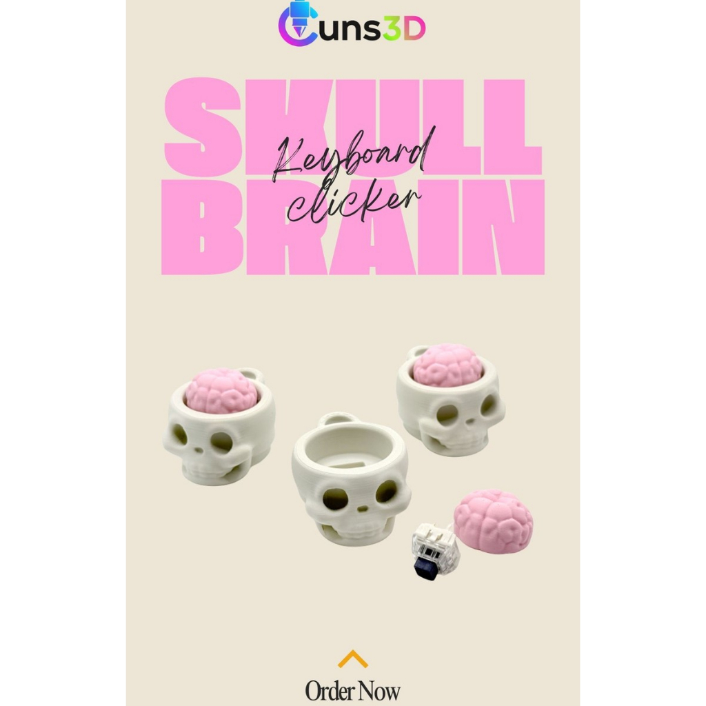 3D พิมพ์ Fidget Clicker KeyChain สมอง Skull KeyChain ความเครียดบรรเทาผ่อนคลาย